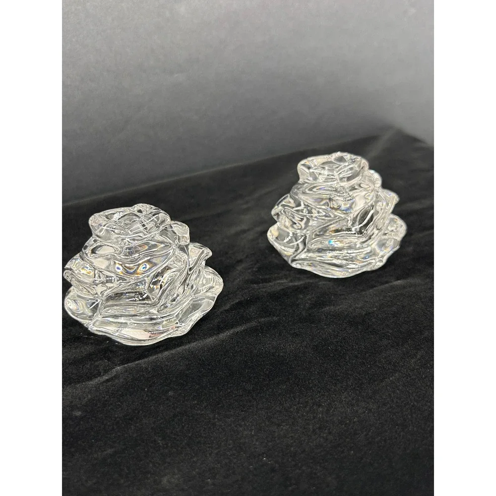 Gorham Floral Garden Rose Crystal Salt and Pepper Shakers Set 6014807 Clear